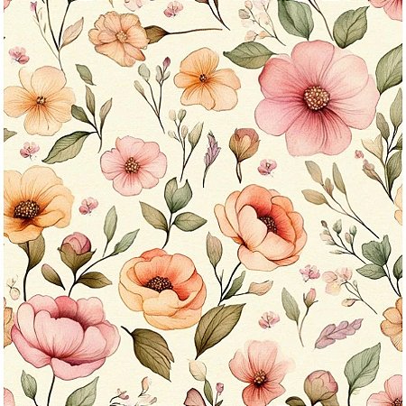 Tricoline Digital EF Floral, 100% Algodão, 50cm x 1,50mt