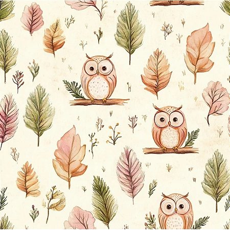 Tricoline Digital EF Corujas, 100% Algodão, 50cm x 1,50mt