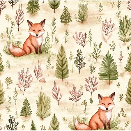 Tricoline Digital EF Raposas, 100% Algodão, 50cm x 1,50mt