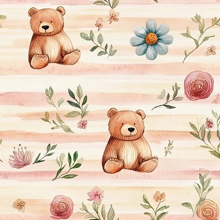 Tricoline Digital EF Ursos, 100% Algodão, 50cm x 1,50mt