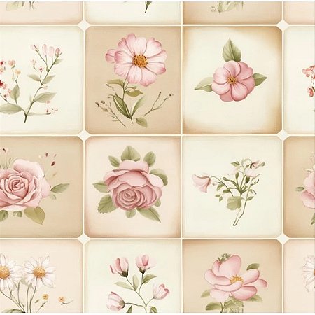 Tricoline Digital Patch Rosas, 100% Algodão, 50cm x 1,50mt