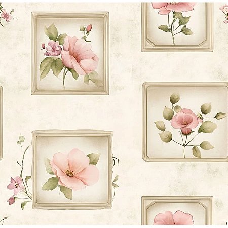 Tricoline Digital Rosas na Moldura, 100% Alg, 50cm x 1,50mt