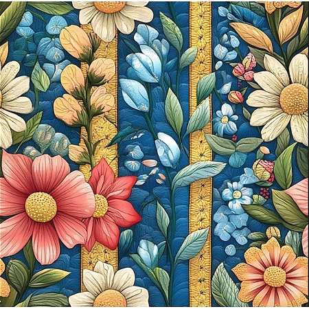 Tricoline Digital Listra c/ Flores PR 100%Alg, 50cm x 1,50mt