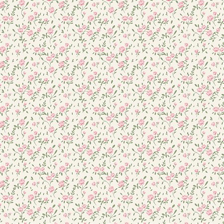 Tricoline Floral Pequeno Rosa, 100% Algodão, 50cm x 1,50mt