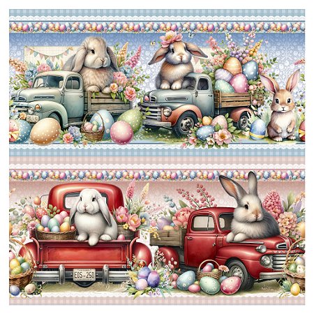 Tricoline Digital Barrado Coelhos a Bordo, 50cm x 1,50mt