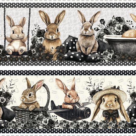 Tricoline Digital Barrado Páscoa Black, 50cm x 1,50mt