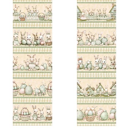 Tricoline Digital Barrado Páscoa Verde 100%Alg 50cm x 1,50mt