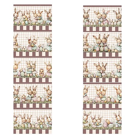 Tricoline Digital Barrado Dupla Coelho Páscoa, 50cm x 1,50mt