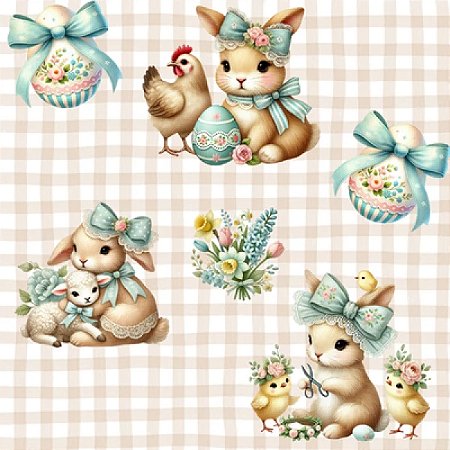 Tricoline Digital Páscoa Animaizinhos, 100%Alg 50cm x 1,50mt