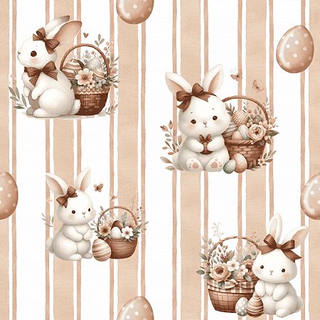 Tricoline Digital Páscoa Fofa Marrom, 100%Alg, 50cm x 1,50mt