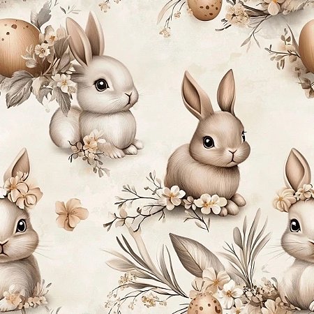 Tricoline Digital Páscoa Coelhinhos Boho, 50cm x 1,50mt