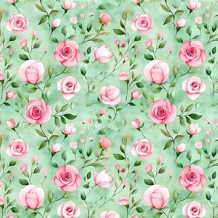 Tricoline Digital Rosas Fundo Verde, 100%Alg 50cm x 1,50mt