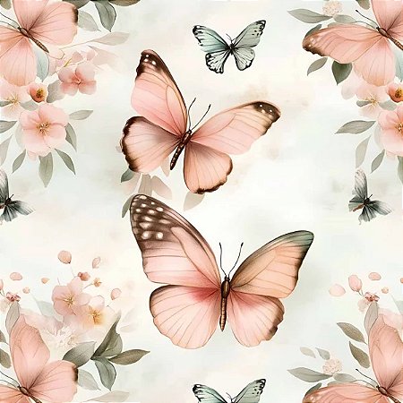 Tricoline Digital Borboletas, 100% Algodão, 50cm x 1,50mt