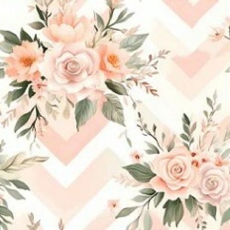 Tricoline Digital Floral Chevron, 100% Algodão 50cm x 1,50mt
