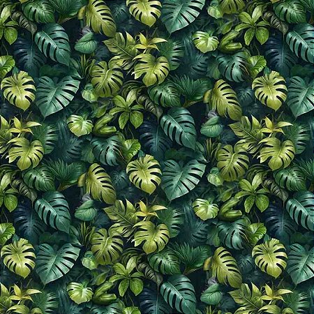 Tricoline Digital Folhagem Fundo Escuro, 50cm x 1,50mt