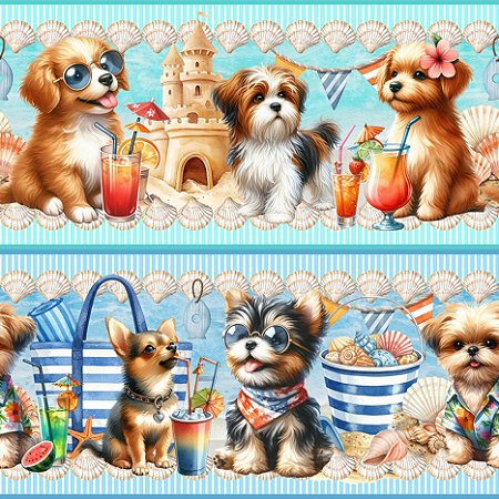 Tricoline Digital Bar. Cachorrinhos na Praia At. 5mt x 1,50m