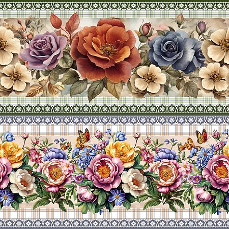Tricoline Digital Barrado Essência Floral, At. 5mt x 1,50mt
