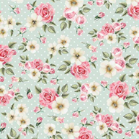 Tricoline Rosas e Malvas, 100% Algodão, 50cm x 1,50mt