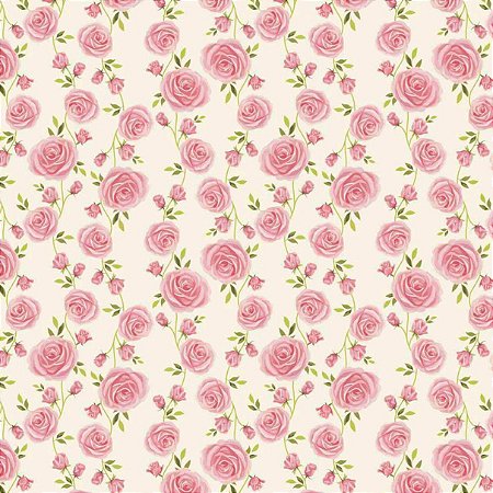 Tricoline Rosas Rosa, 100% Algodão, 50cm x 1,50mt