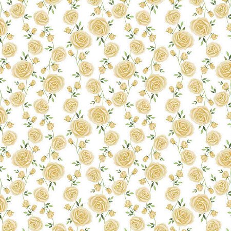 Tricoline Rosas Amarelo, 100% Algodão, 50cm x 1,50mt