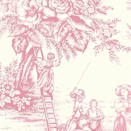 Tricoline Toile de Jouy Rose Fundo Off White, 50cm x 1,50mt