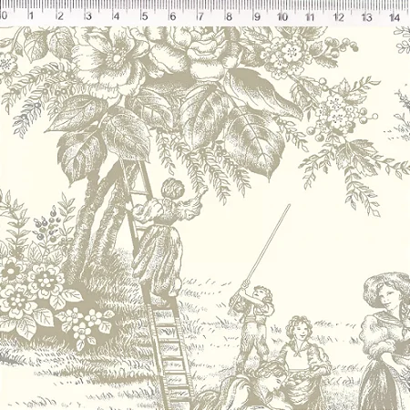 Tricoline Toile de Jouy Bege Fundo Off White, 50cm x 1,50mt