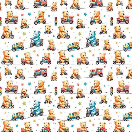 Tricoline Digital Ursinhos Transporte, 100%Alg 50cm x 1,50mt