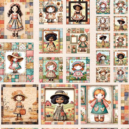 Tricoline Digital Painel Bonecas 100% Algodão, 50cm x 1,50mt