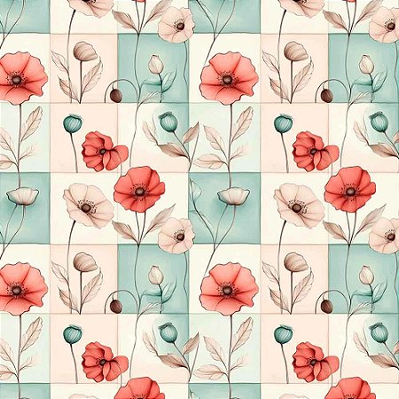 Tricoline Digital Floral Patchwork 100%Algodão 50cm x 1,50mt