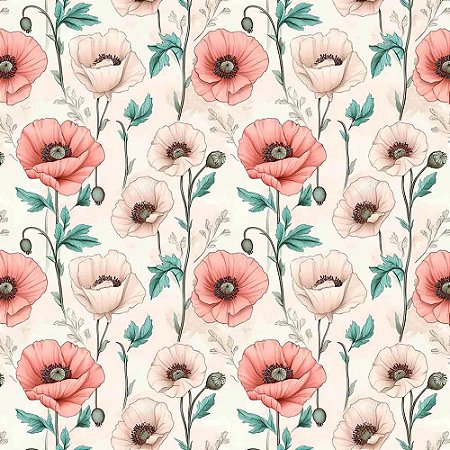 Tricoline Digital Floral Médio, 100% Algodão, 50cm x 1,50mt