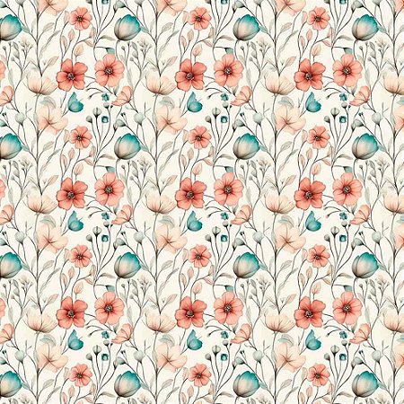 Tricoline Digital Floral Miudo, 100% Algodão, 50cm x 1,50mt