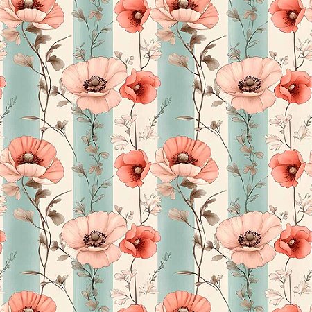 Tricoline Digital Floral Listrado 100%Algodão, 50cm x 1,50mt