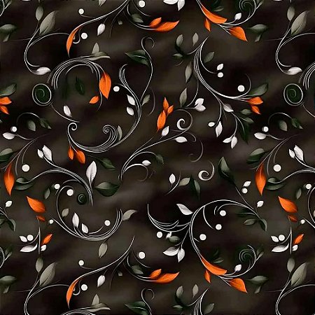 Tricoline Digital Ramos Fundo Escuro 100%Alg., 50cm x 1,50mt