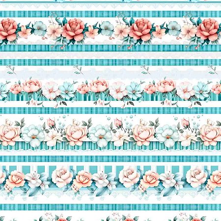 Tricoline Digital Barrado Peoneis Rosas Tifany 50cm x 1,50mt