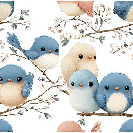 Tricoline Digital Passarinhos no Galho 100%Alg 50cm x 1,50mt