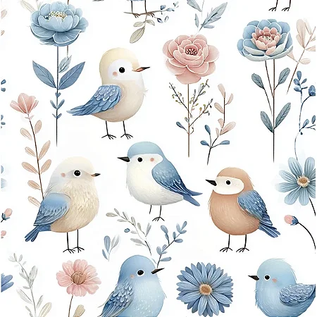 Tricoline Digital Passarinhos e Flores 100%Alg 50cm x 1,50mt