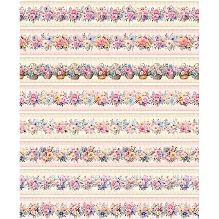 Tricoline Digital Barrado Floral Pastel 100%Alg 50cm x 1,50m