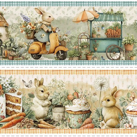 Tricoline Digital Barrado Vila dos Coelhos, 55cm x 1,50mt