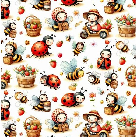 Tricoline Digital Joaninhas e Abelhinhas, 50cm x 1,50mt