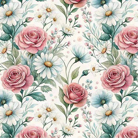 Tricoline Digital Rosas, 100% Algodão 50cm x 1,50mt