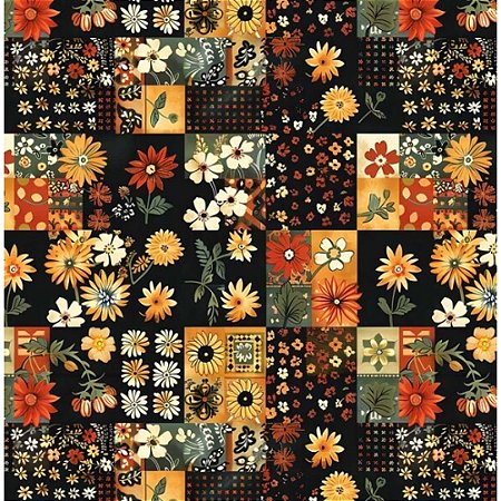 Tricoline Digital Patchwork, 100% Algodão, 50cm x 1,50mt