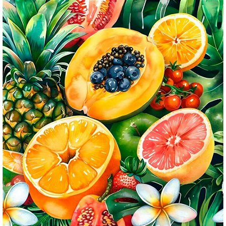 Tricoline Digital Frutas Cheias, 100% Algodão, 50cm x 1,50mt