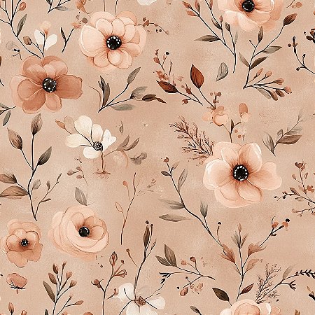 Tricoline Digital Butterbrown Flores 100% Alg, 50cm x 1,50mt