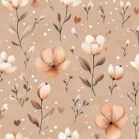 Tricoline Digital Butterbrown Florzinhas, 50cm x 1,50mt