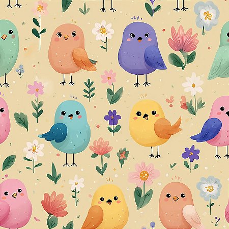 Tricoline Digital Happy Garden Passarinhos, 50cm x 1,50mt