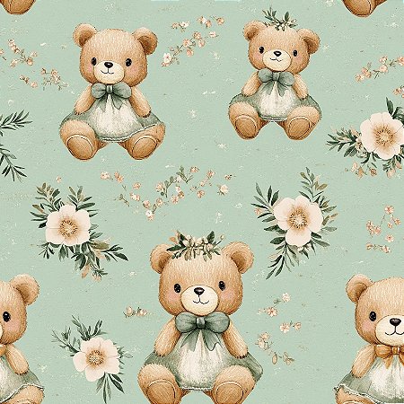 Tricoline Digital Teddy Girl, 100% Algodão, 50cm x 1,50mt