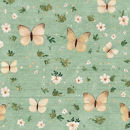 Tricoline Digital Teddy Borboletas, 100% Alg, 50cm x 1,50mt