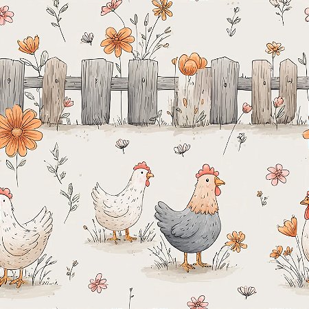 Tricoline Digital Cocoricó Galinhas e Cerca, 50cm x 1,50mt