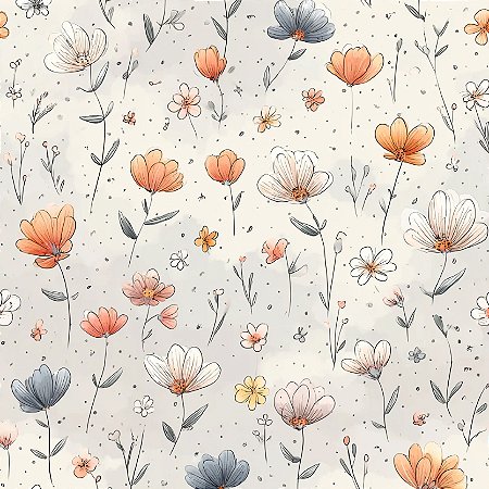 Tricoline Digital Cocoricó Florzinhas 100%Alg, 50cm x 1,50mt