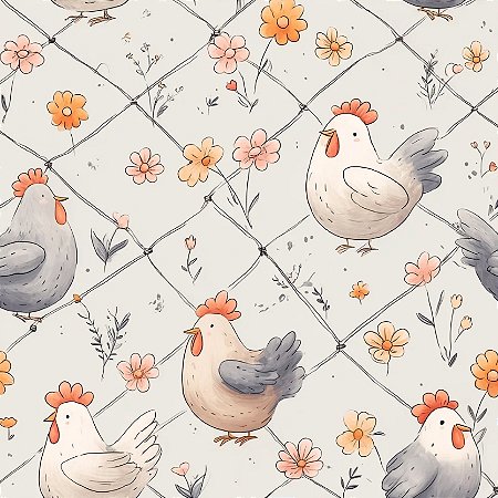 Tricoline Digital Cocoricó Galinhas no Cercado 50cm x 1,50mt